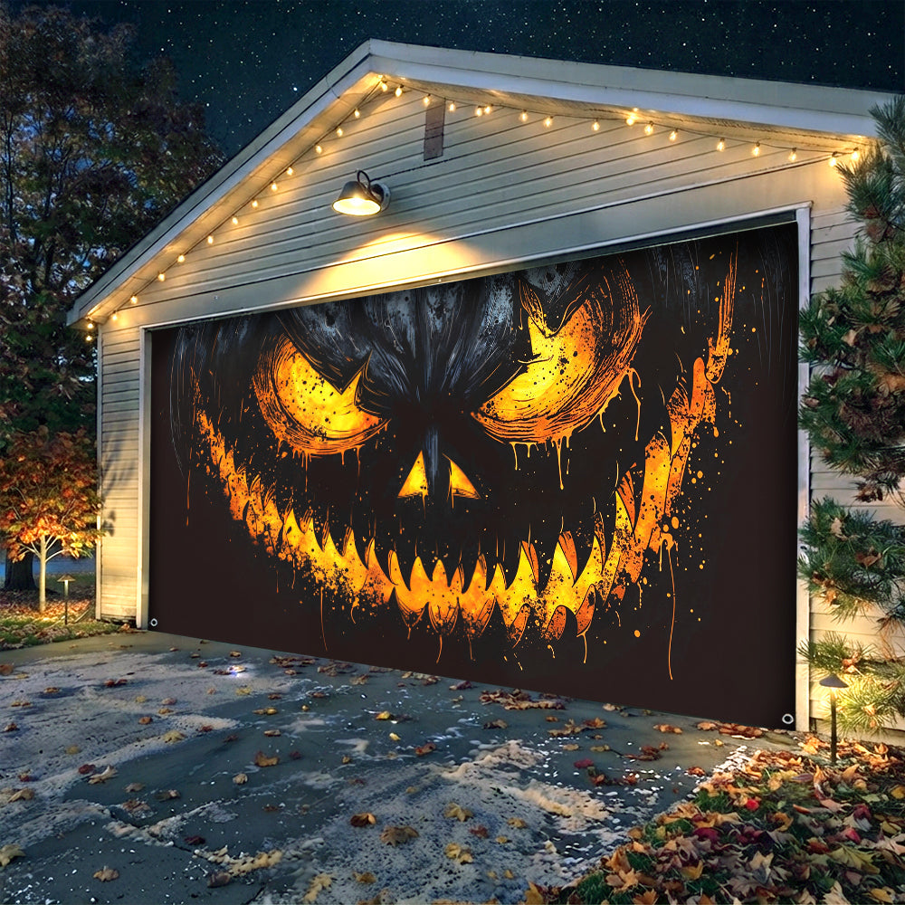 Halloween Garage Door Banner Decoration Sinister Pumpkin Face