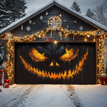 Halloween Garage Door Banner Decoration Sinister Pumpkin Face