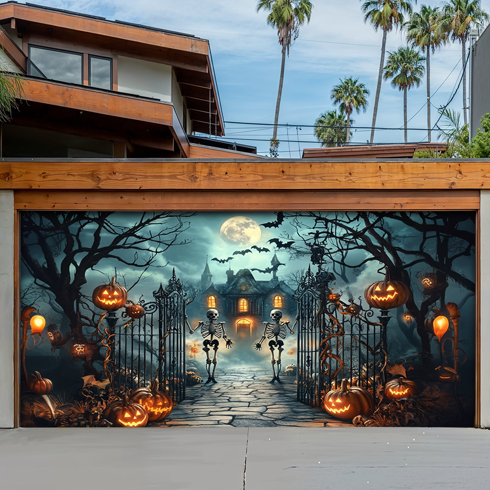 Halloween Garage Door Banner Decoration Moonlit Haunted Mansion