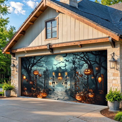 Halloween Garage Door Banner Decoration Moonlit Haunted Mansion