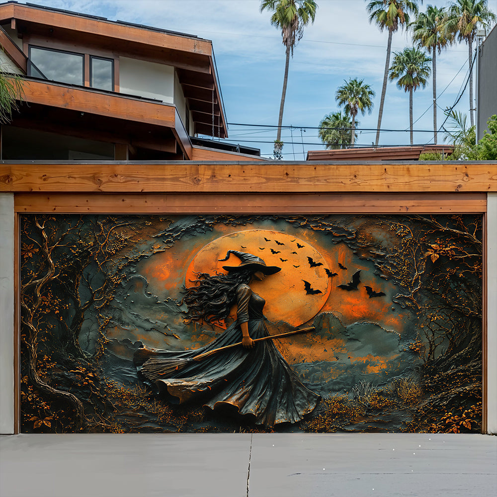 Witch Garage Door Banner Decoration Rustic Autumn Witch