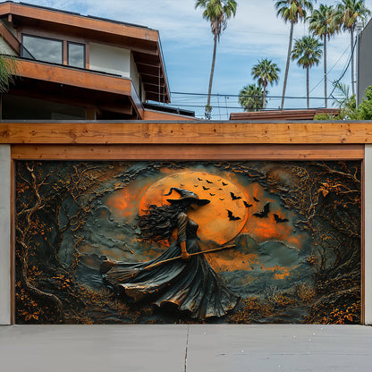 Witch Garage Door Banner Decoration Rustic Autumn Witch