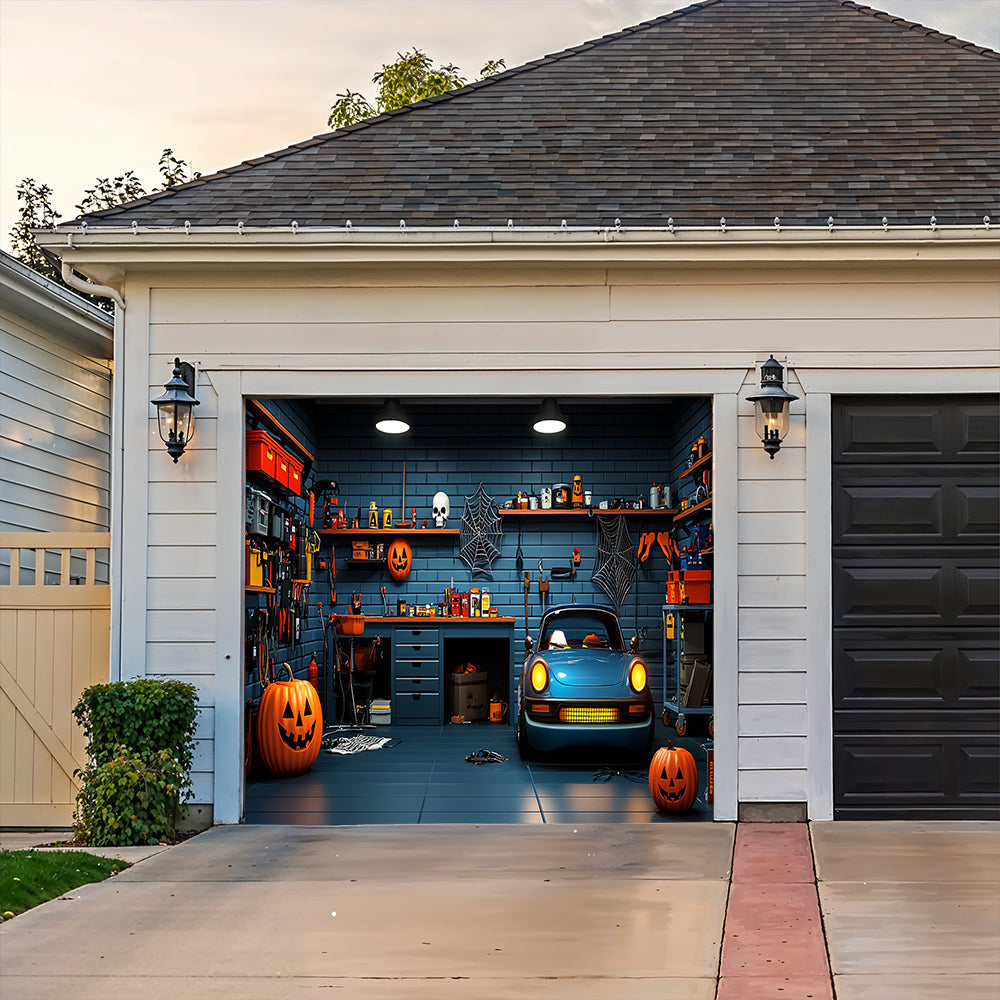 Halloween Garage Door Banner Decoration Spooky Muscle Car