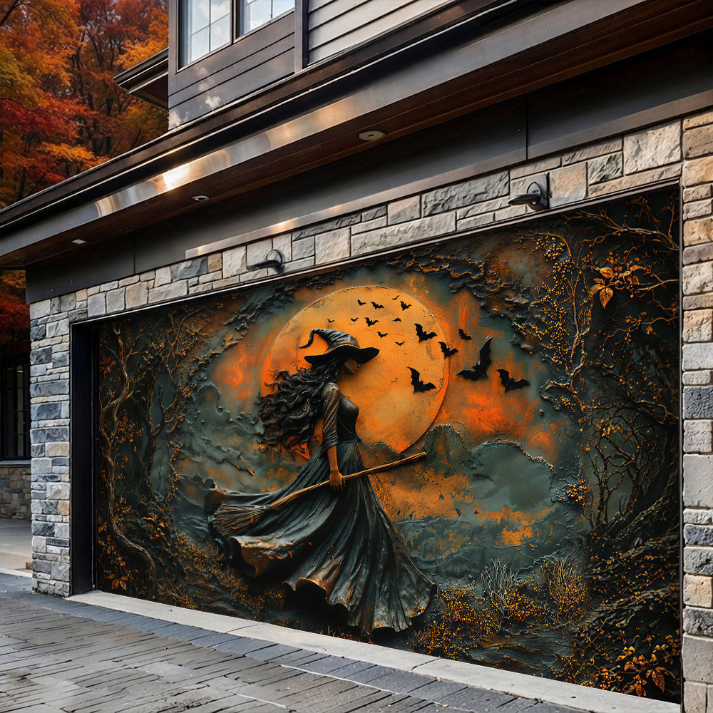 Witch Garage Door Banner Decoration Rustic Autumn Witch