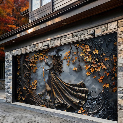 Witch Garage Door Banner Decoration Charming Autumn Witch
