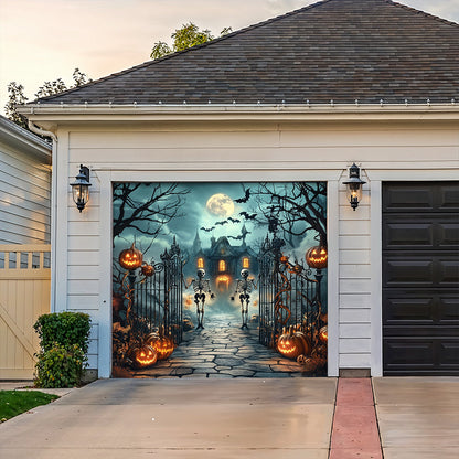 Halloween Garage Door Banner Decoration Moonlit Haunted Mansion