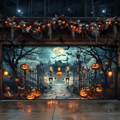 Halloween Garage Door Banner Decoration Moonlit Haunted Mansion
