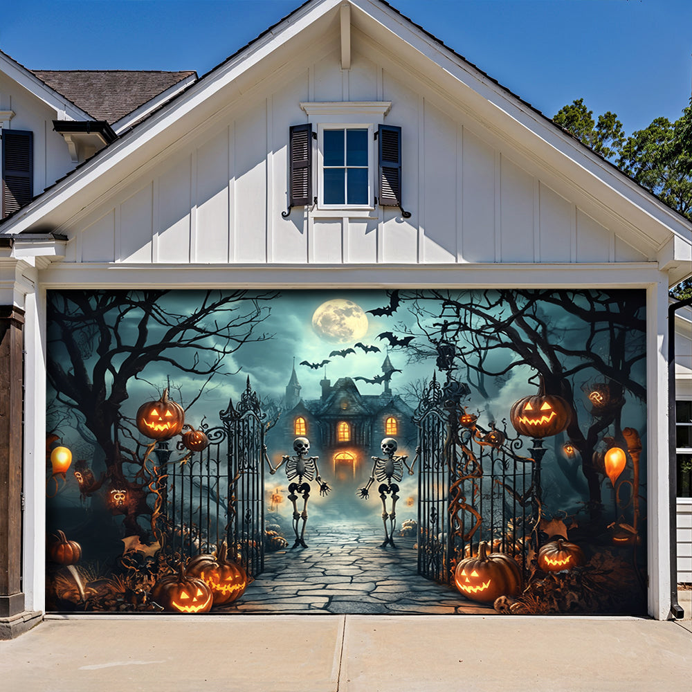 Halloween Garage Door Banner Decoration Moonlit Haunted Mansion