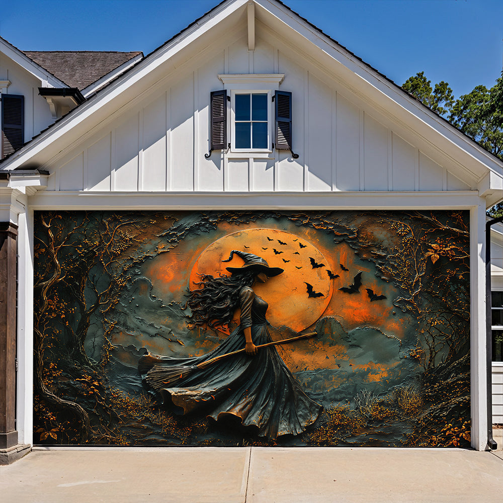 Witch Garage Door Banner Decoration Rustic Autumn Witch