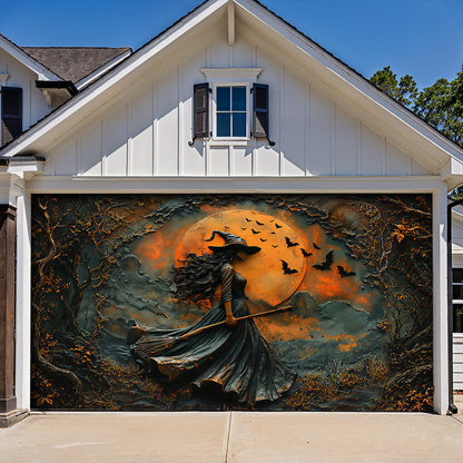 Witch Garage Door Banner Decoration Rustic Autumn Witch
