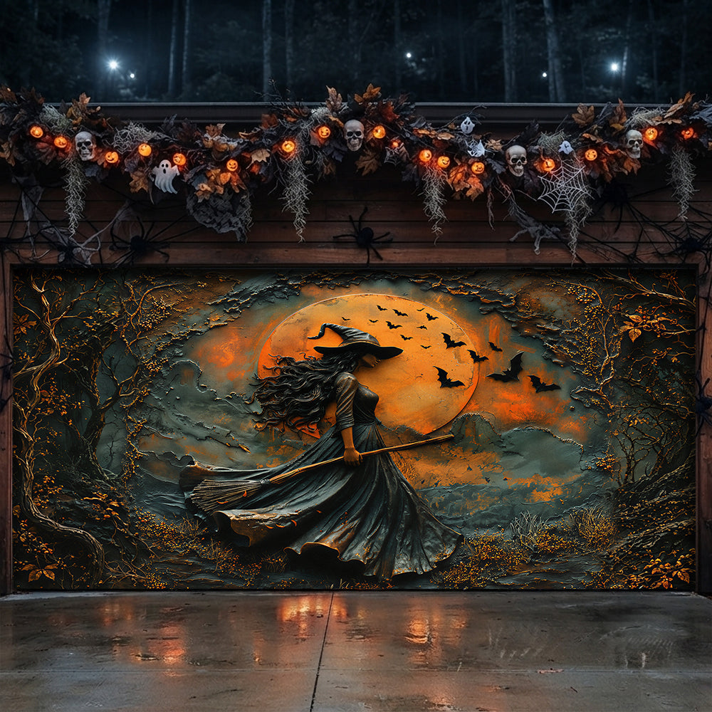 Witch Garage Door Banner Decoration Rustic Autumn Witch