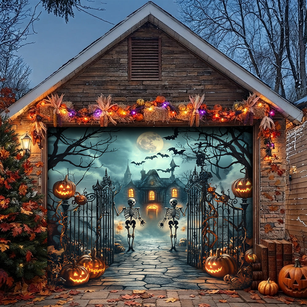 Halloween Garage Door Banner Decoration Moonlit Haunted Mansion