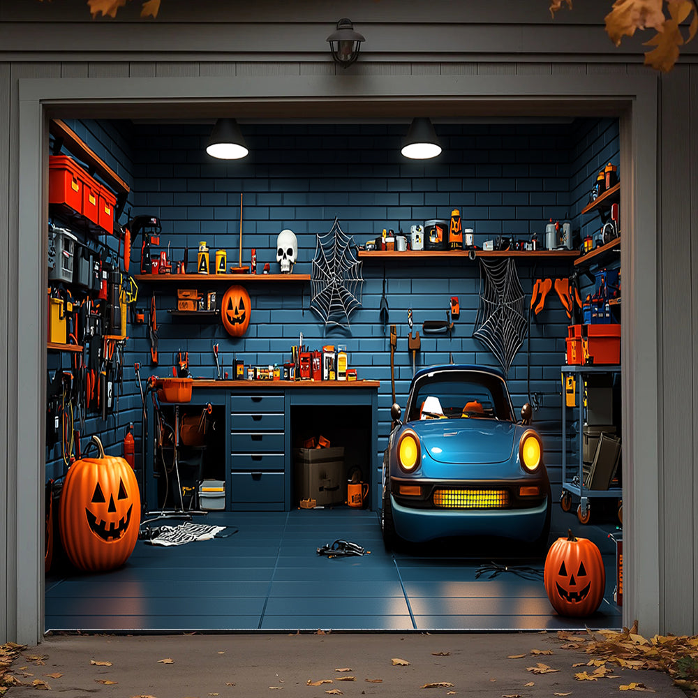 Halloween Garage Door Banner Decoration Spooky Muscle Car