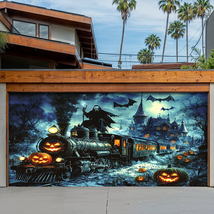 Halloween Garage Door Banner Decoration Grim Reaper Haunted Train
