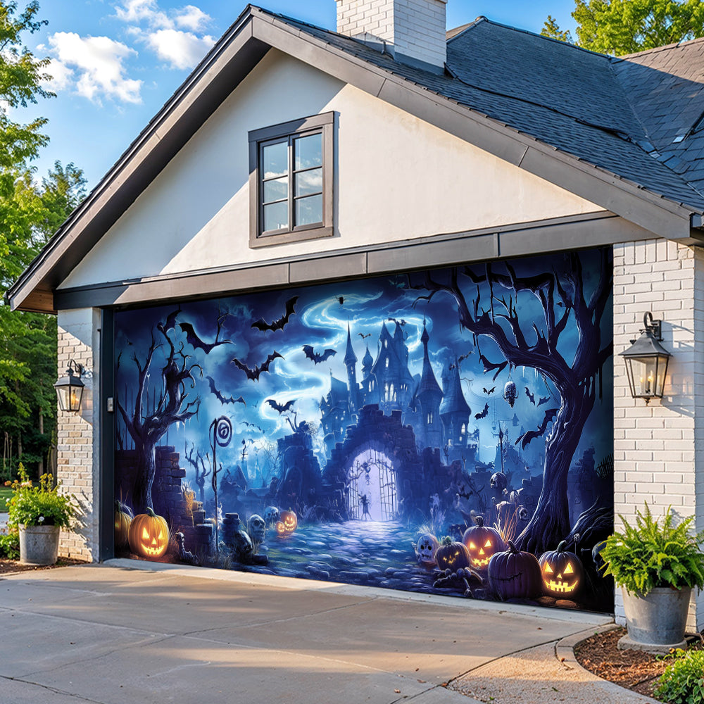 Halloween Garage Door Banner Decoration Midnight At The Haunted Manor