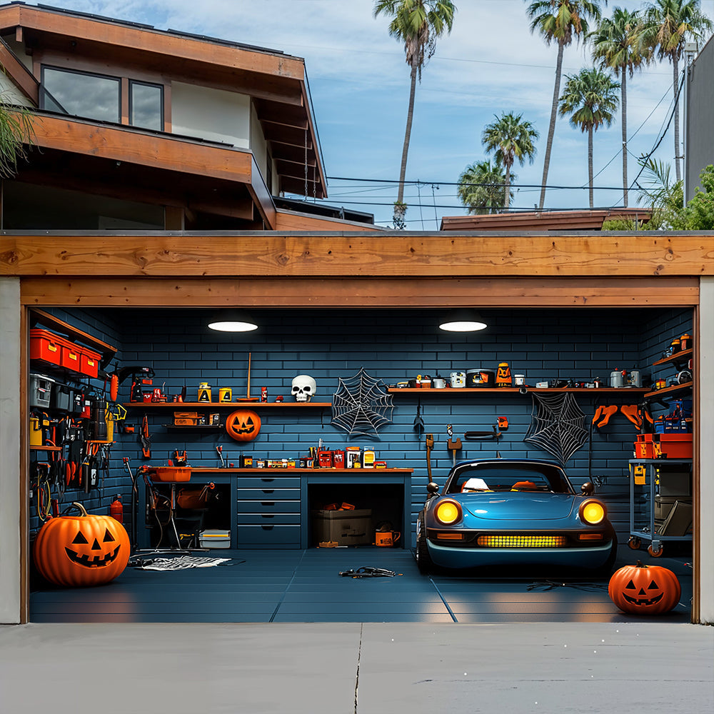 Halloween Garage Door Banner Decoration Spooky Muscle Car