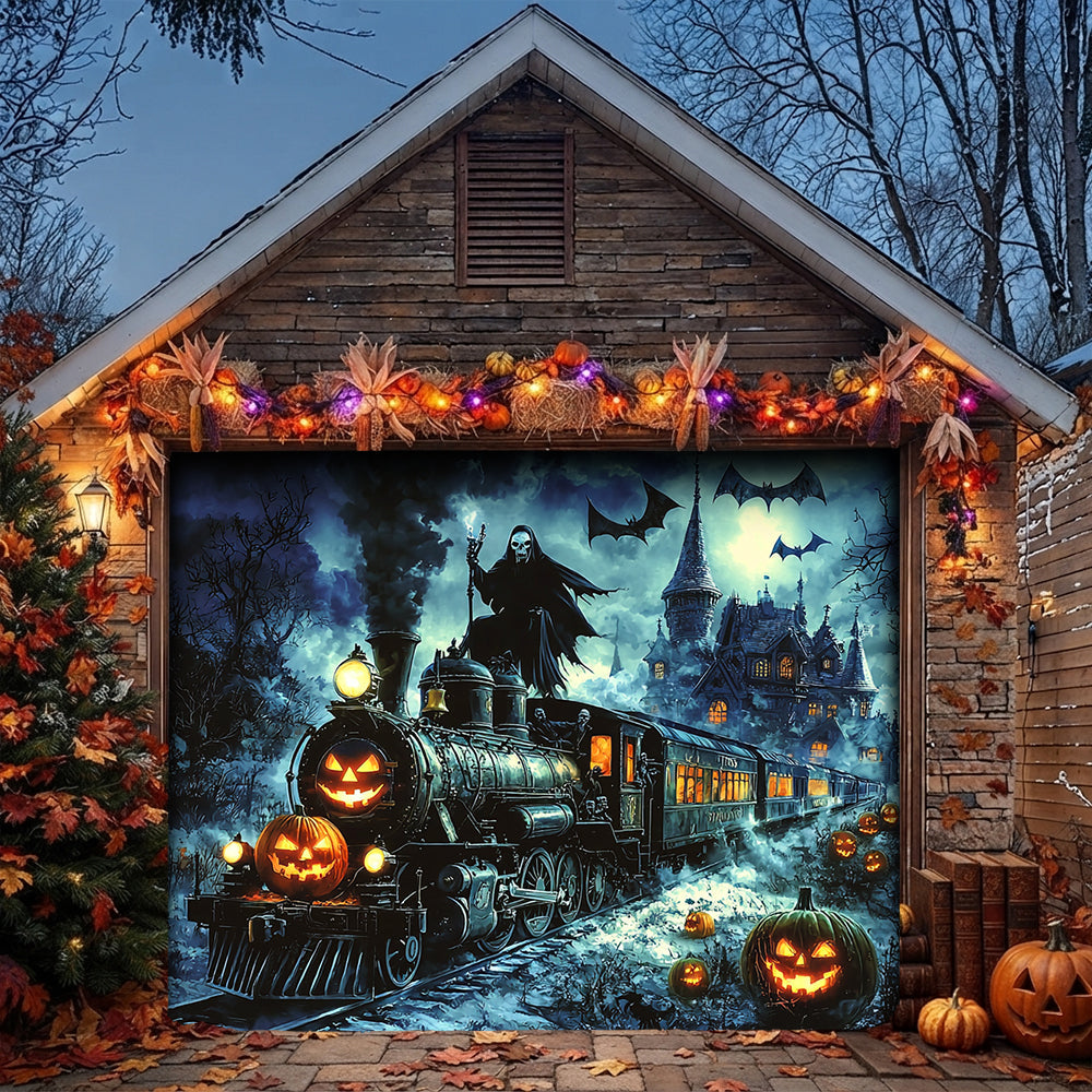 Halloween Garage Door Banner Decoration Grim Reaper Haunted Train