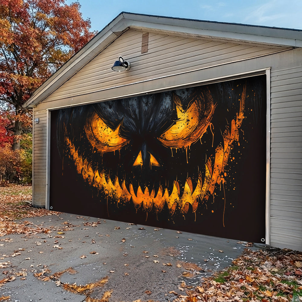 Halloween Garage Door Banner Decoration Sinister Pumpkin Face