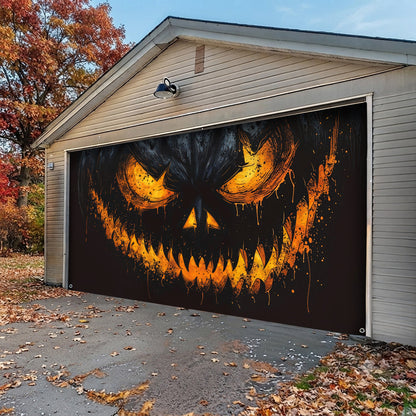 Halloween Garage Door Banner Decoration Sinister Pumpkin Face