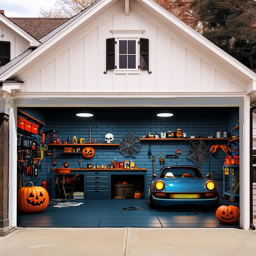 Halloween Garage Door Banner Decoration Spooky Muscle Car