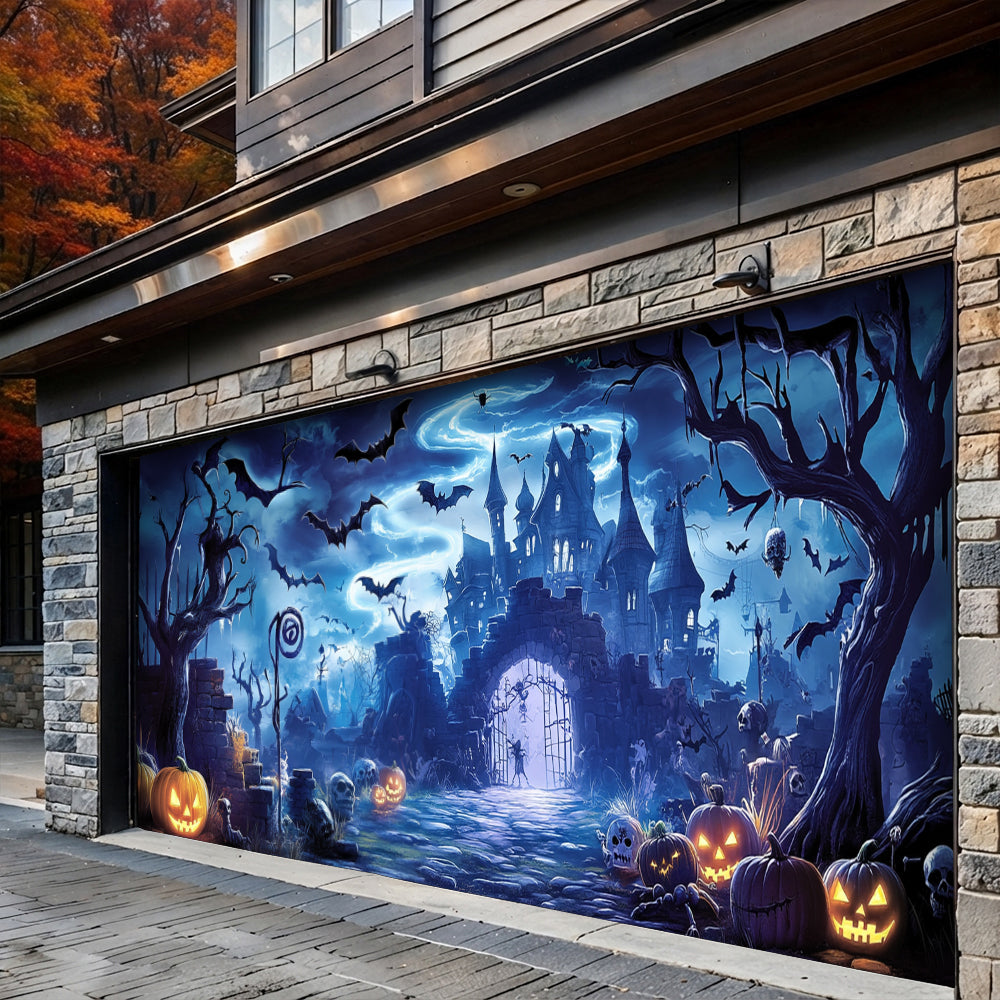 Halloween Garage Door Banner Decoration Midnight At The Haunted Manor