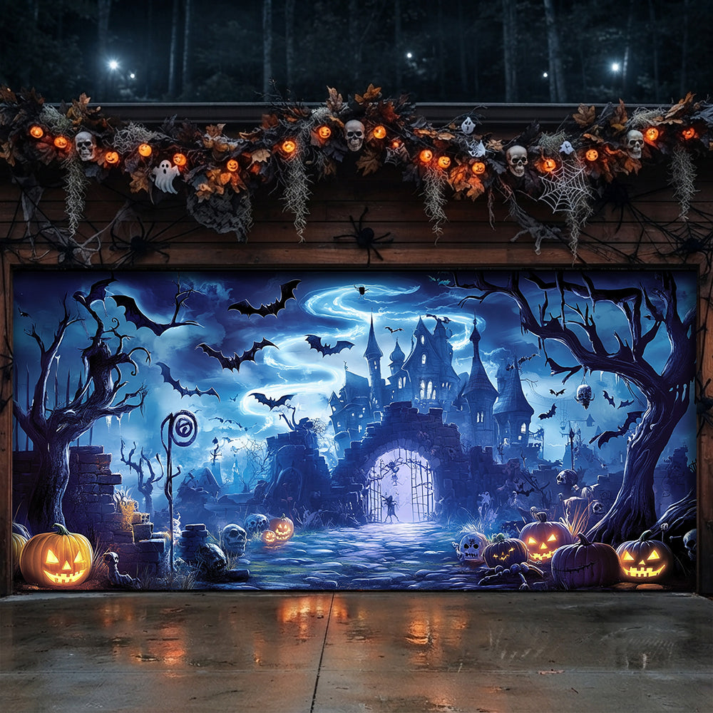 Halloween Garage Door Banner Decoration Midnight At The Haunted Manor