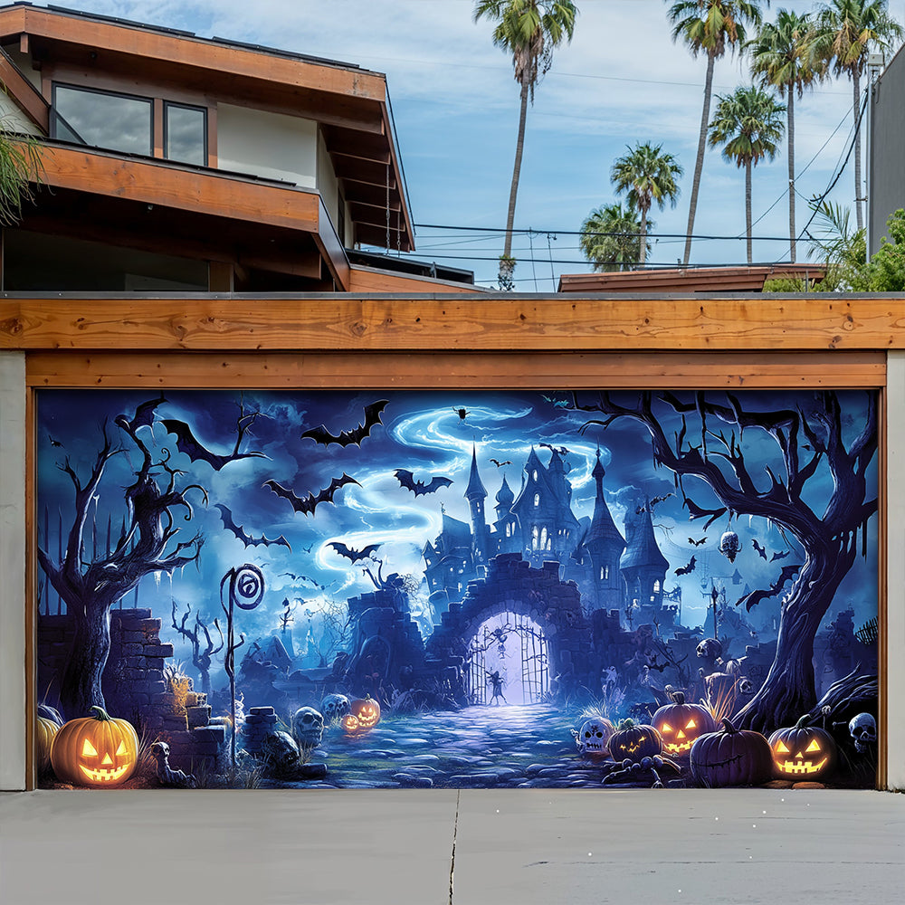 Halloween Garage Door Banner Decoration Midnight At The Haunted Manor