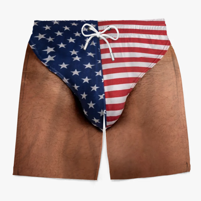 Custom Photo Patriotic Men's Swim Trunks - Freedom & Chill