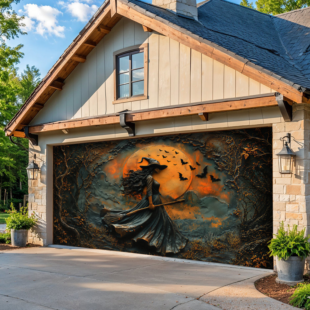 Witch Garage Door Banner Decoration Rustic Autumn Witch