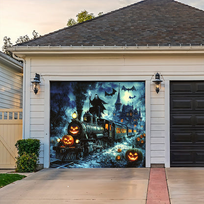 Halloween Garage Door Banner Decoration Grim Reaper Haunted Train