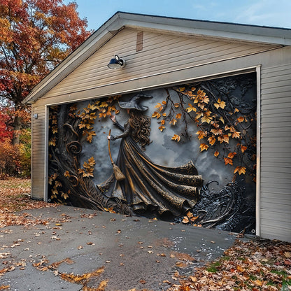 Witch Garage Door Banner Decoration Charming Autumn Witch