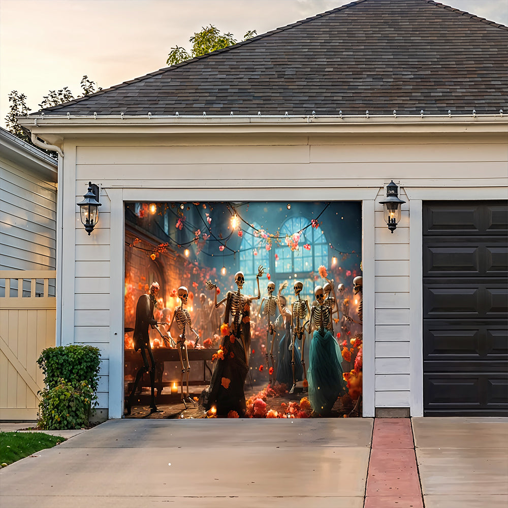 Lorva Halloween Garage Door Banner Decoration Party Skeleton Dance