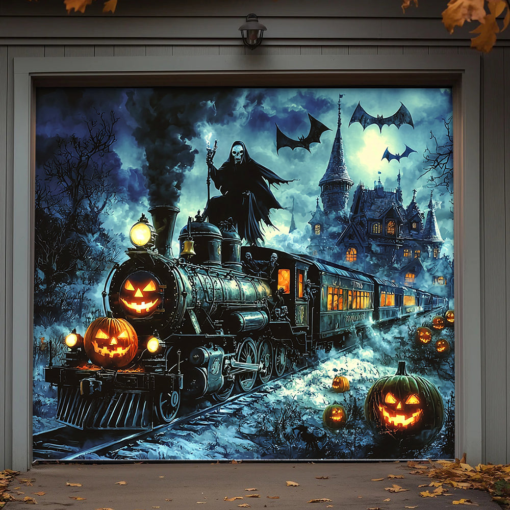 Halloween Garage Door Banner Decoration Grim Reaper Haunted Train