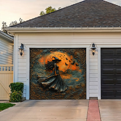 Witch Garage Door Banner Decoration Rustic Autumn Witch