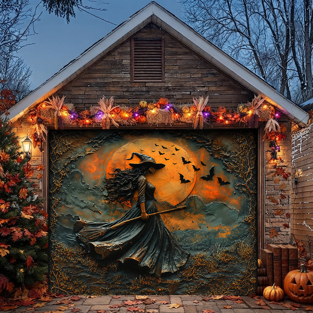 Witch Garage Door Banner Decoration Rustic Autumn Witch