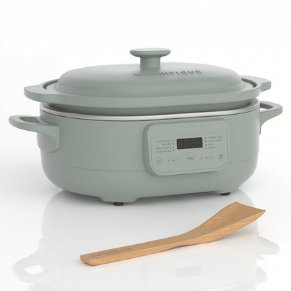 4.5 Quart 8-in-1 Clay Pot Multi-Cooker Slow Cooker with Removable Pot & Serving Spatula - Programmable Multi-Function Cooker Suitable for Braise, Sear\u002FSaute, Rice, Pasta, Oats - Clay Pot Technology, Plug, Compact for Small Kitchens