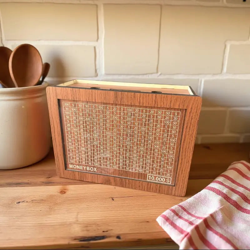 💵 $10,000 Savings Challenge Box – Wooden Money Bank