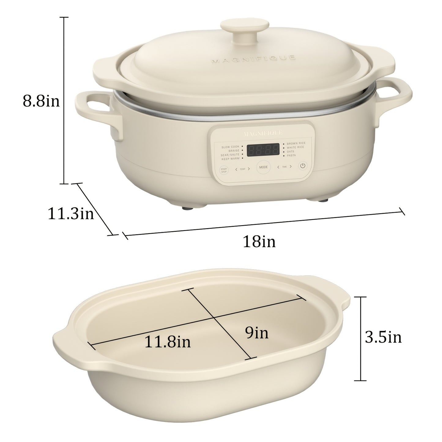 4.5 Quart 8-in-1 Clay Pot Multi-Cooker Slow Cooker with Removable Pot & Serving Spatula - Programmable Multi-Function Cooker Suitable for Braise, Sear\u002FSaute, Rice, Pasta, Oats - Clay Pot Technology, Plug, Compact for Small Kitchens