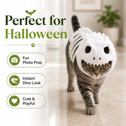 🔥 HOT SALE 🔥🦖 Glow-in-the-Dark Dinosaur Skeleton Cat Costume — Let Your Kitty Roar at Night! ✨