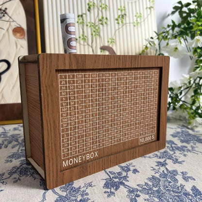 💵 $10,000 Savings Challenge Box – Wooden Money Bank