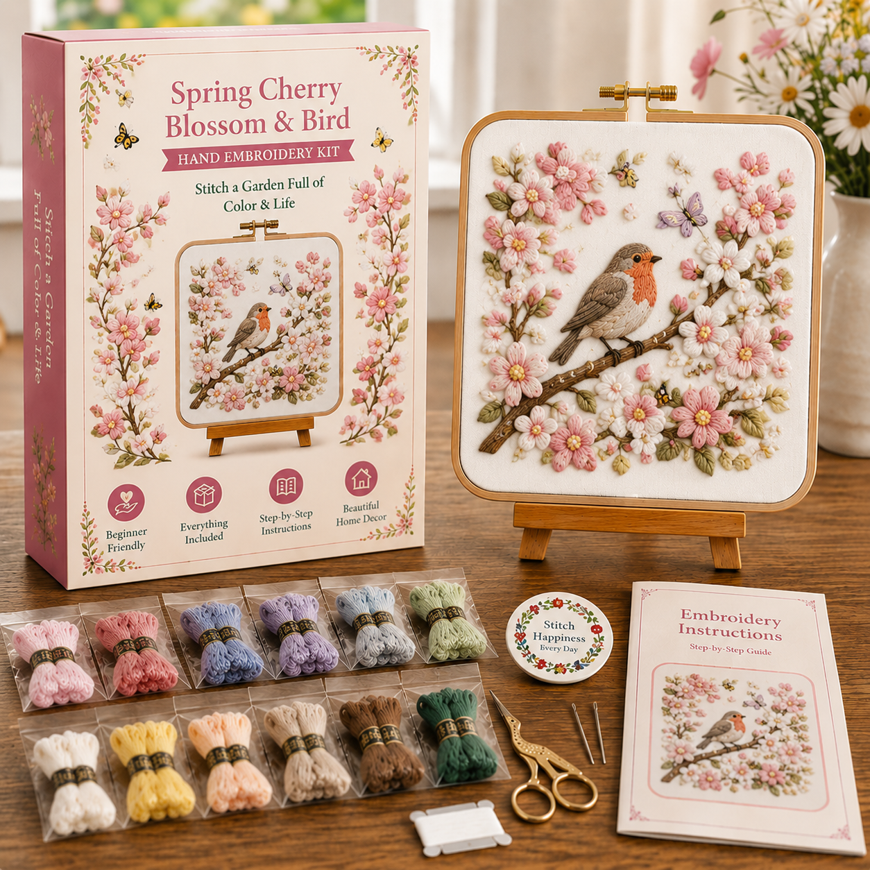Four Seasons Garden Embroidery Collection – DIY Hand Embroidery Kit for Beginners