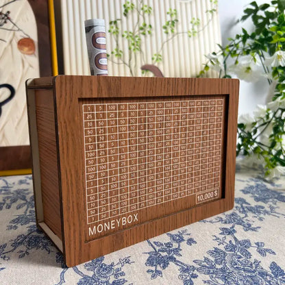 💵 $10,000 Savings Challenge Box – Wooden Money Bank