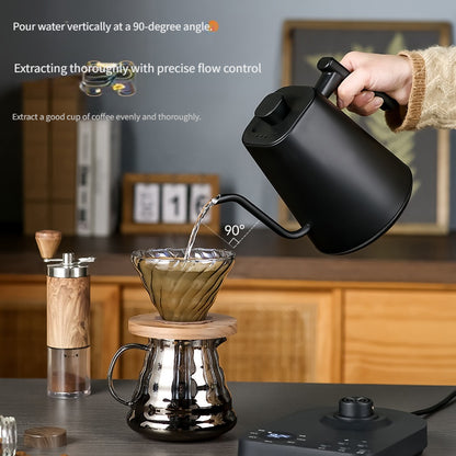 Swan Neck Hand Brewing Kettle | Stainless Steel, 304 Material, 1200W Power, 16.91-33.81oz Capacity, Smart Temperature Control for Coffee and Tea
