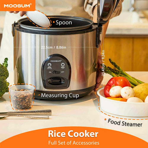 MOOSUM Electric Rice Cooker With One Touch For Asian Japanese Sushi Rice, 10-cup Uncooked\u002F20-cup Cooked, Fast And Convenient Cooker With Steamer, Stainless Steel Housing And Auto Warmer