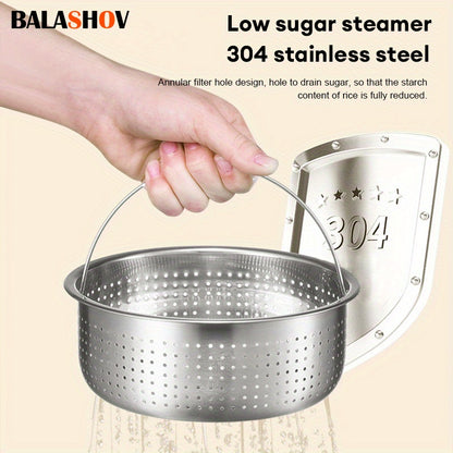 BALASHOV US Plug Multi Electric for rice Cooker, a Low-Sugar Cooking Device Featuring a Stainless Steel Steamer, a Travel Pot with a Removable Ceramic Non-Stick Pot