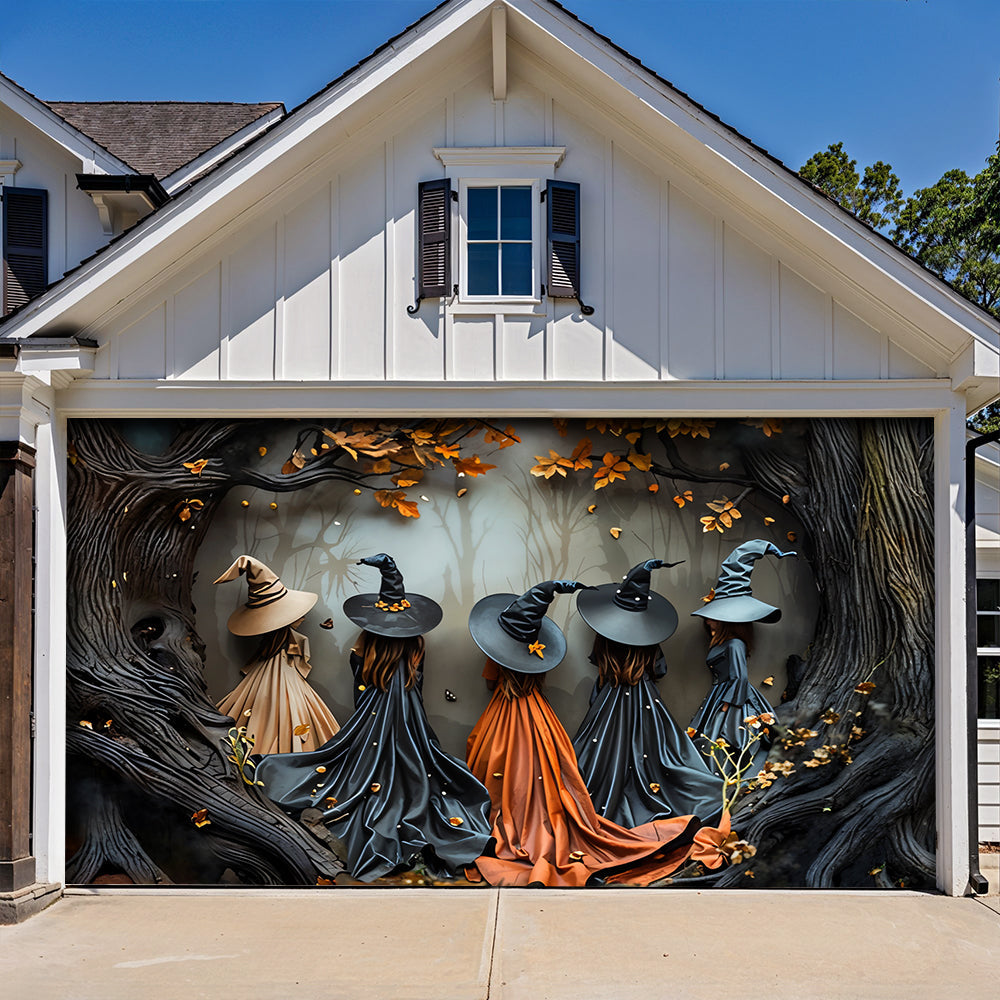 Witch Garage Door Banner Decoration Autumn Witch Gathering