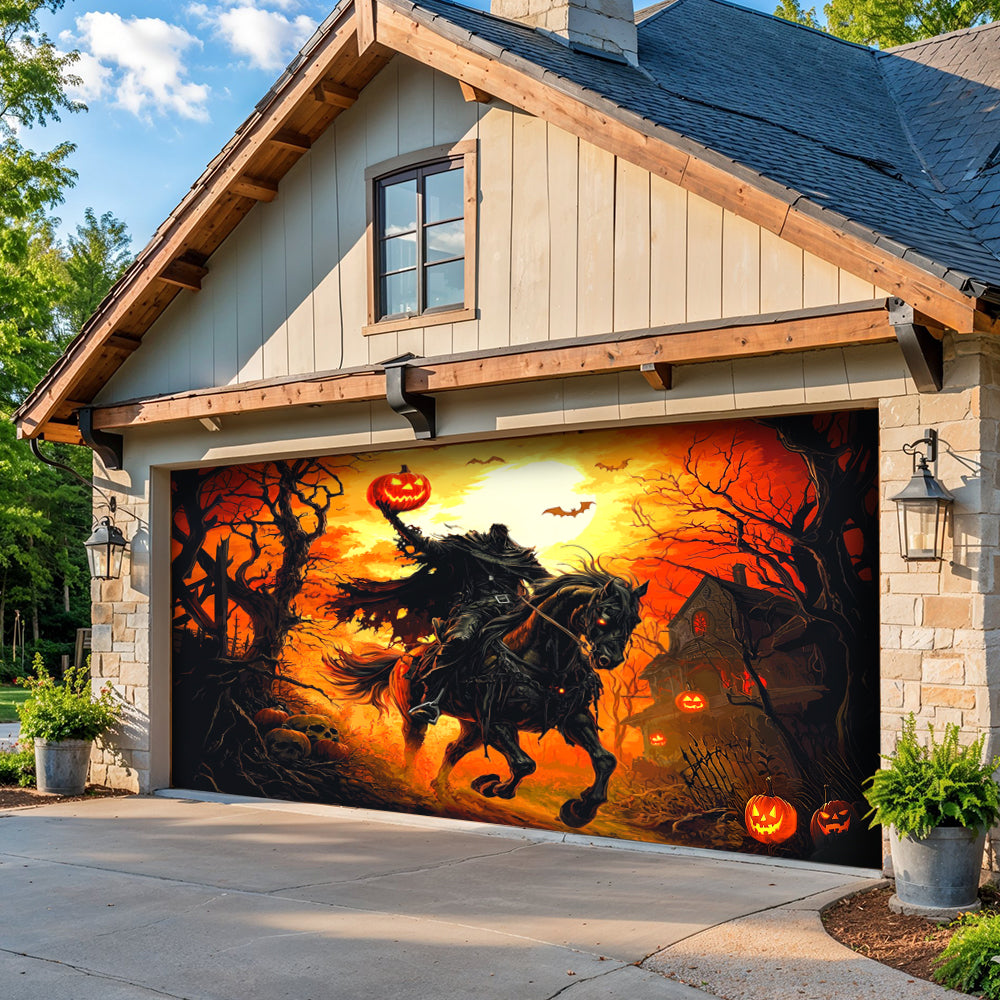 Halloween Garage Door Banner Decoration Headless Horseman’s Halloween Ride