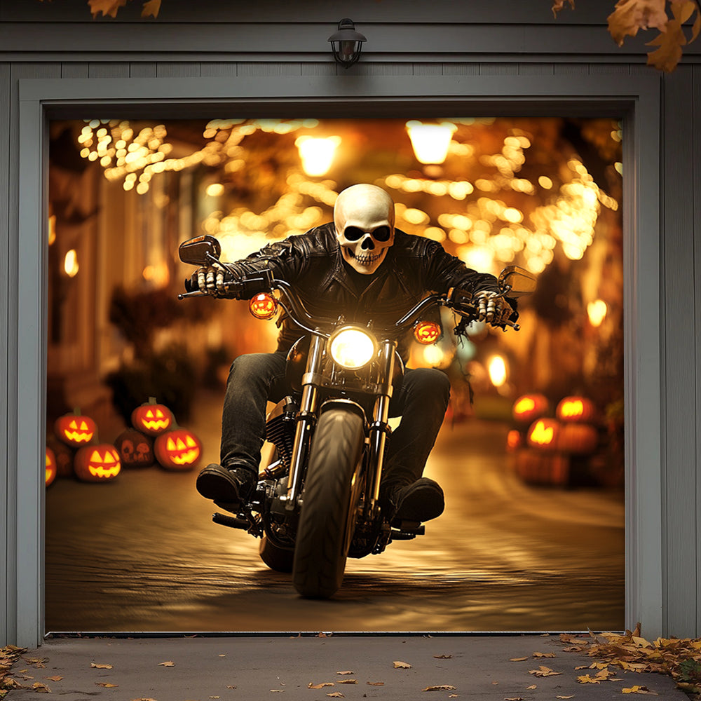 Halloween Garage Door Banner Decoration The Grim Biker