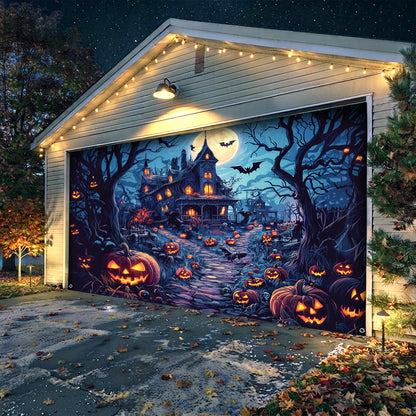 Halloween Garage Door Banner Decoration  Moonlit Pumpkin Haunted House