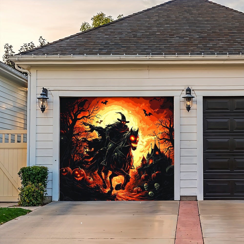 Halloween Garage Door Banner Decoration The Cursed Horseman Halloween